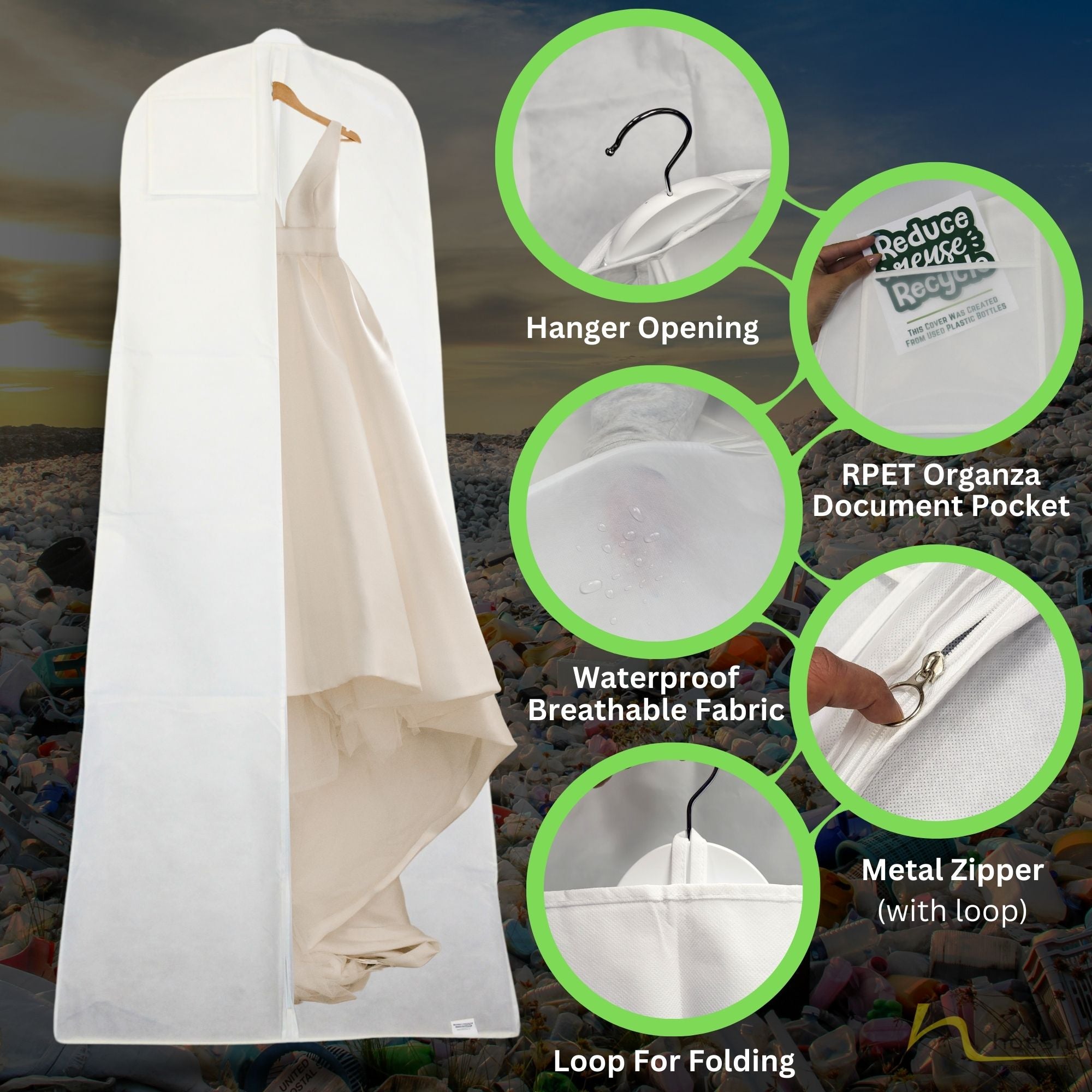 Eco-Friendly Bridal Dress Cover | 22" x 32" x 72" | Sustainable Garment Bag for Wedding Gowns & Formal Wear | Durable, Breathable Protection | Recycled Materials